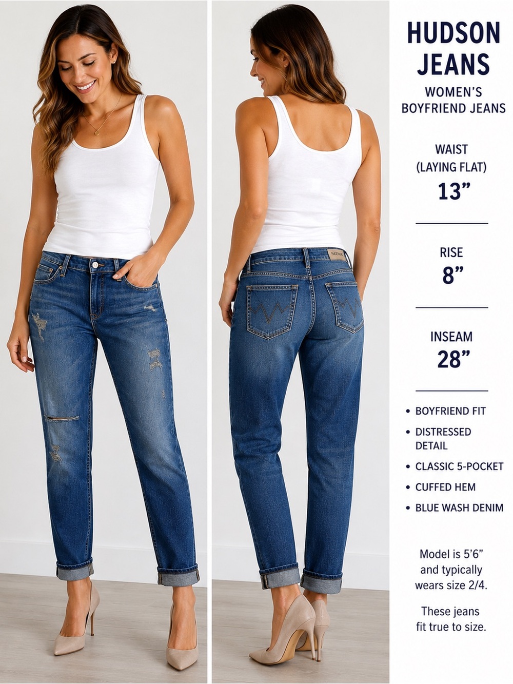 Hudson Jeans Women's Boyfriend Jeans - Medium Blue Wash with Distress